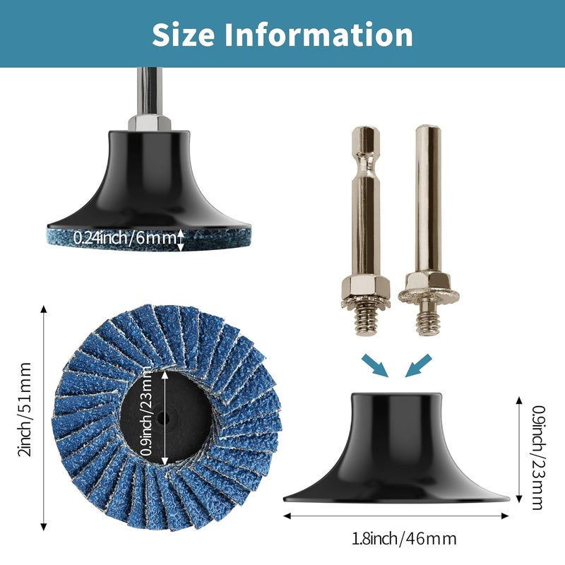TSOAPX 28 PCS Flap Disc Set, 2" Zirconia Blue Flat Flap Discs Roll Lock Grinding Sanding Sandpaper Wheels with 1/4" Shank Holder Grit 36/60/80, Surface Prep Discs for Angle Grinder Rust Paint Removal - Image 4